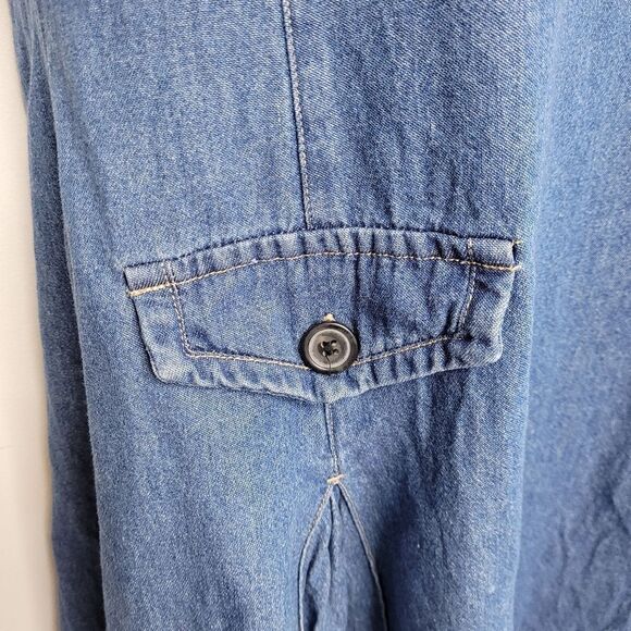 VINTAGE 90s denim pinafore dress pleated sleeveless kidcore L - Picture 4 of 9